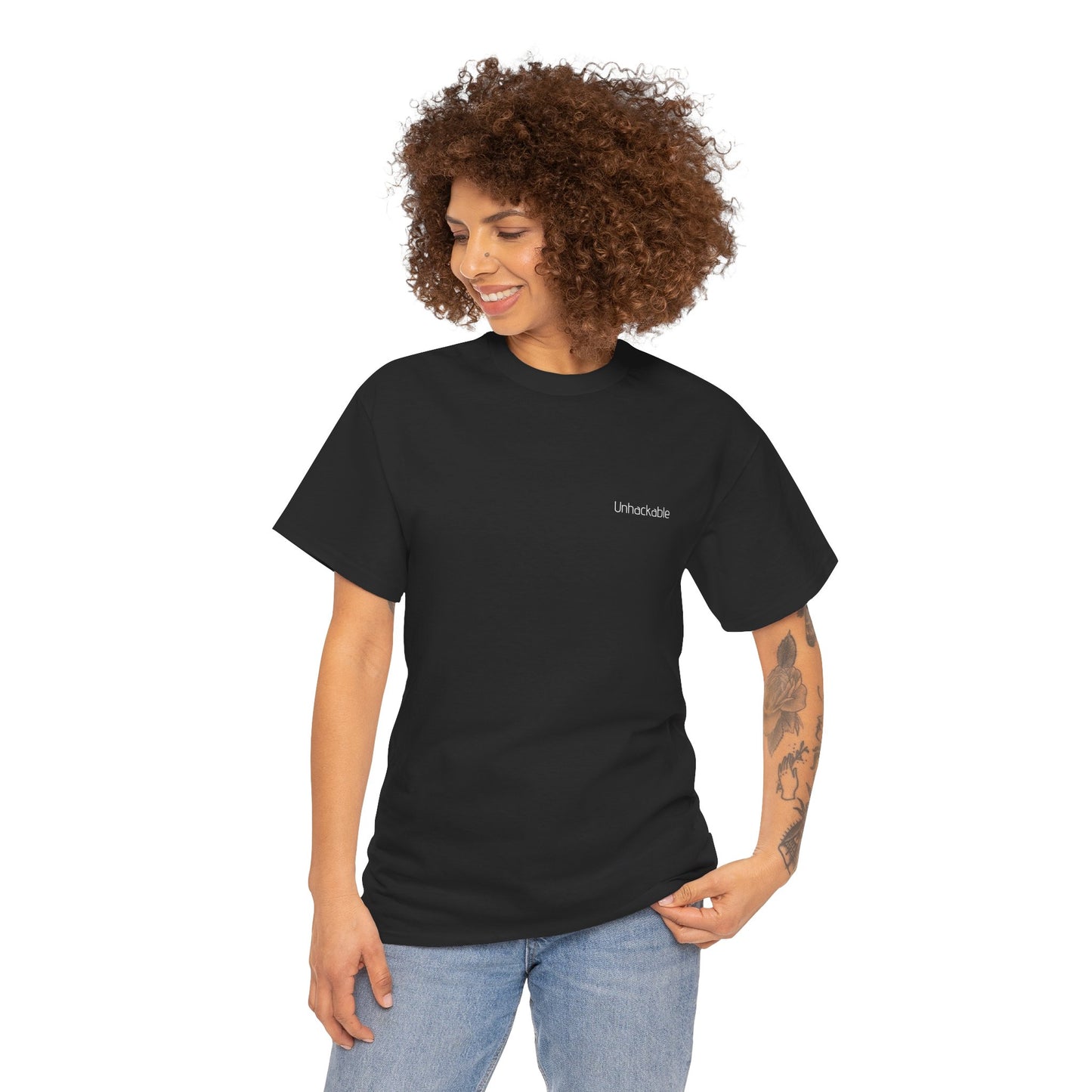 Unisex Heavy Cotton Tee – ‘UNHACKABLE.’ Cyber Shield Graphic Shirt 🔒⚡